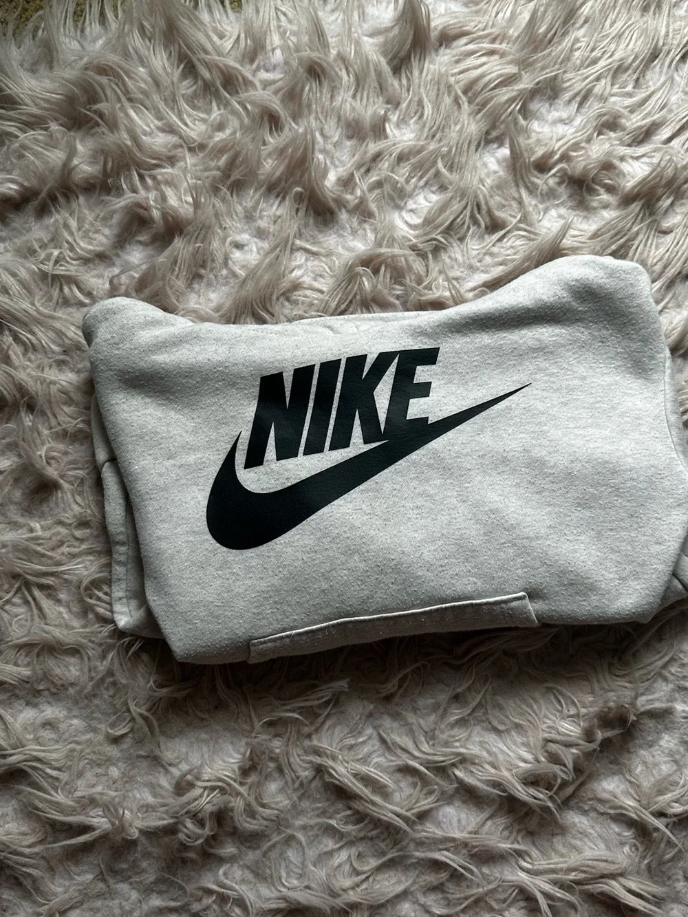 Nike Light Gray Kids Hoodie with Black Swoosh